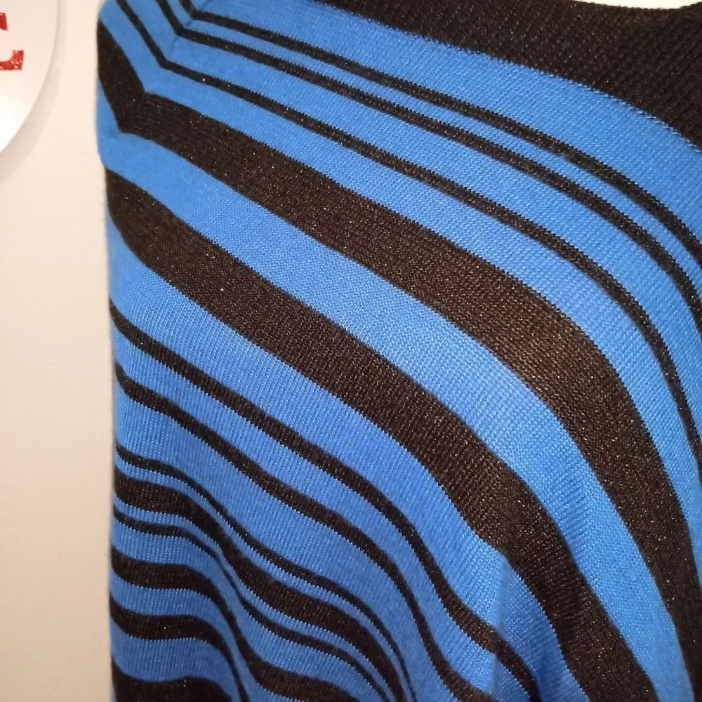 Ellen Tracy Blue and Black Shimmer  Pancho/ Shawl Size M/l